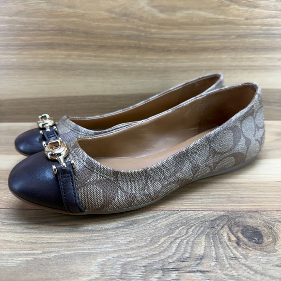 Coach Leila Flats Womens 6.5 Brown Signature Cap Toe Turnlock - Picture 1 of 11